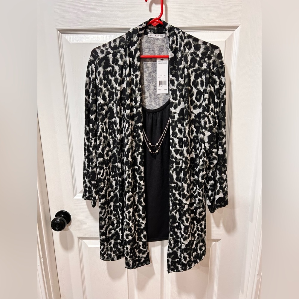 Notations Black and Gray Animal Print Cardigan